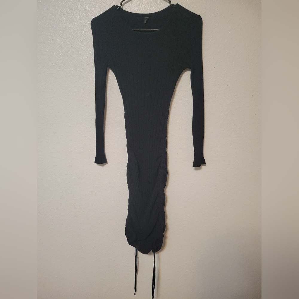 SHEIN Black Ribbed Long Sleeve Knit Dress Bodycon